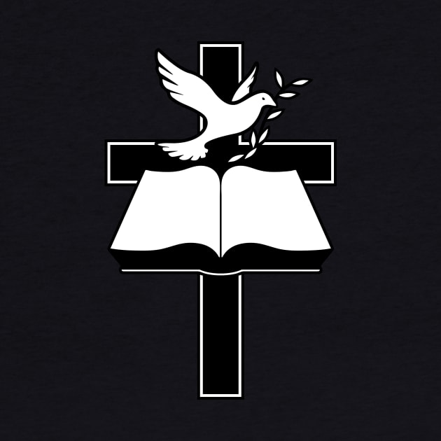 Christian Cross, Bible and Dove with Olive Branch by hobrath